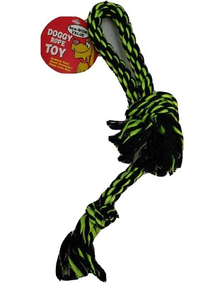 Bow Wow Pet Knotted Rope Dog Toy Green Black Tug Fetch Play Dental Health Chew 