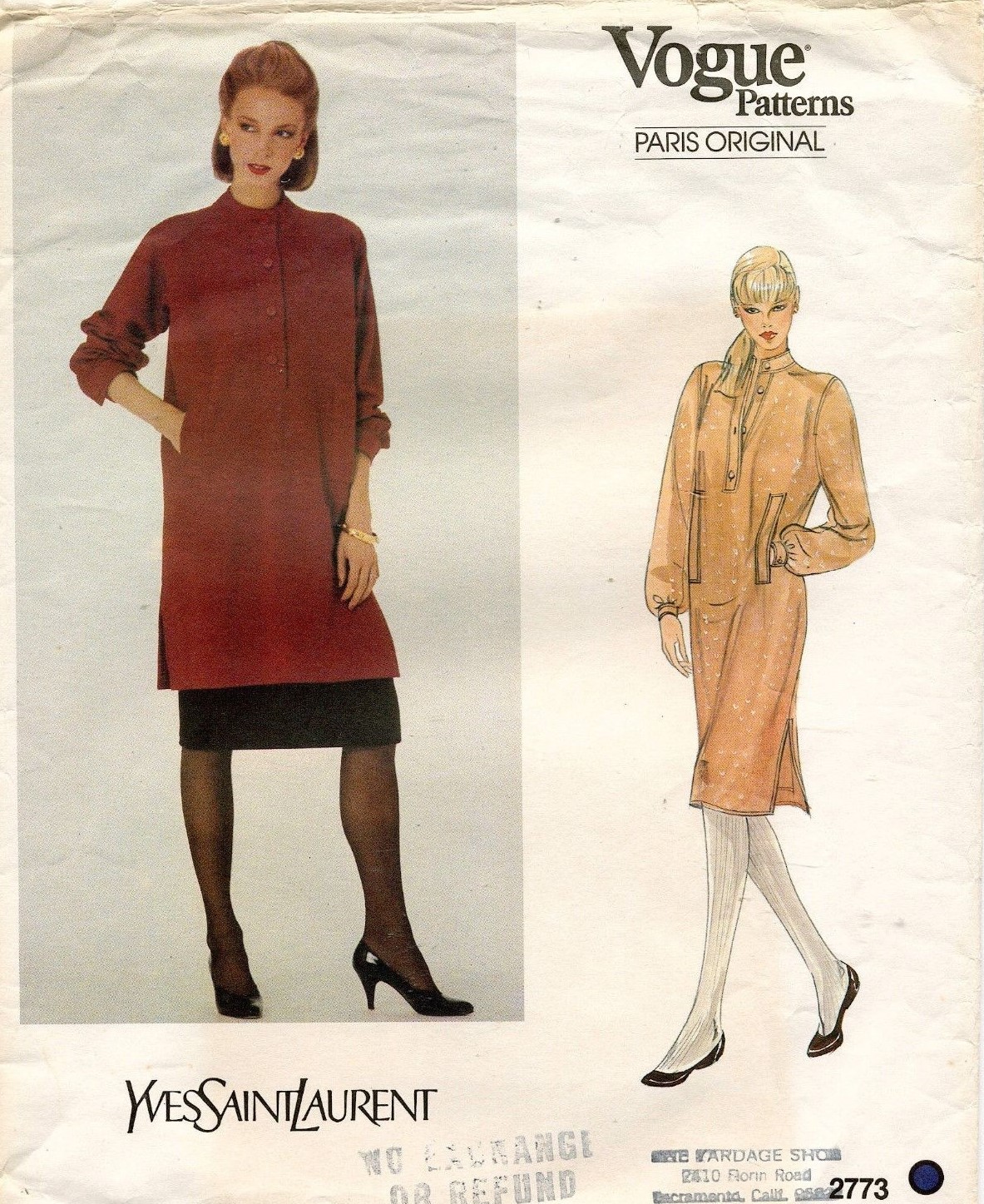 Abito VOGUE tunica gonna anni 80 modello Yves Saint Laurent 2773 taglia 12 NON TAGLIATO