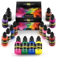 16-Color Acrylic Airbrush Paint Set 30ml Opaque/Neon Water-Based for Artists
