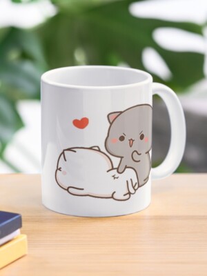 Mochi Peach Cat Goma Coffee Mug, Best Funny Cute Gift Mug 11 Oz, 15 Oz Bubu Dudu