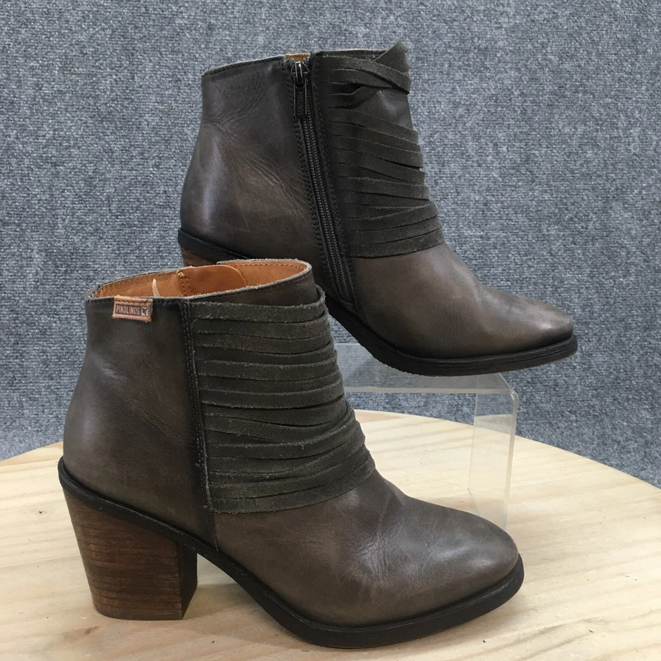 Pikolinos Boots Womens 40 Alicante Ankle Booties Gray Brown Leather Block Zip - Image 2 of 4