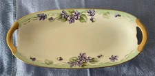 KPM  Porcelain Relish Handled Dish PURPLE FLOWERS VIOLETS Hand  Painted SIGNED