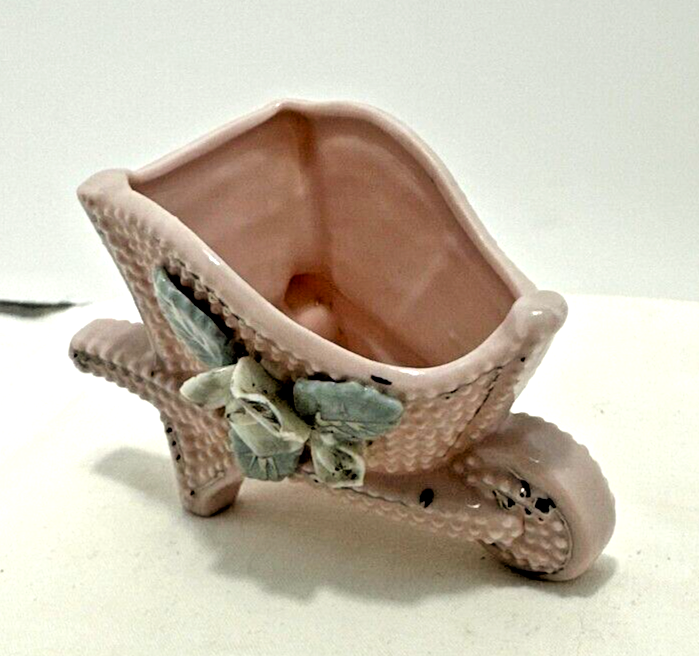 Vintage Empress Pink Shell Floral Wheelbarrow Japan Mini Shelf