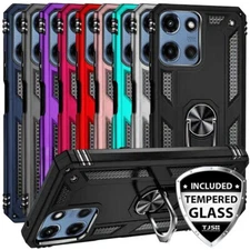 For Moto G Power 5G 2025 Ring Case Magnetic Metal Stand Cover +Tempered Glass