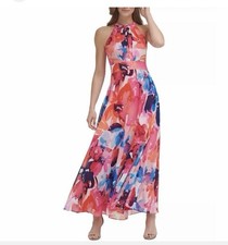 Eliza J Floral Pink &Blue Watercolor Chiffon Dress, Homecoming Prom, Sz 4,