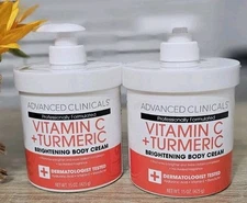 2 ADVANCED CLINICALS VITAMIN C + TUMERIC Brightening FACE BODY & CREAM 15oz Each