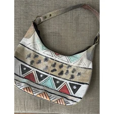 Boho Leather Hobo Bag Geometric Tribal Shoulder Bag Adjustable Strap Purse Indie