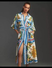 Farm Rio Tropical Destination Tie-Waist Linen Midi Dress NWT Xs/ small/  medium