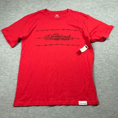 Diamond Supply Co T-Shirt Mens M Red Barbed Wire Logo Script Skateboard Graphic