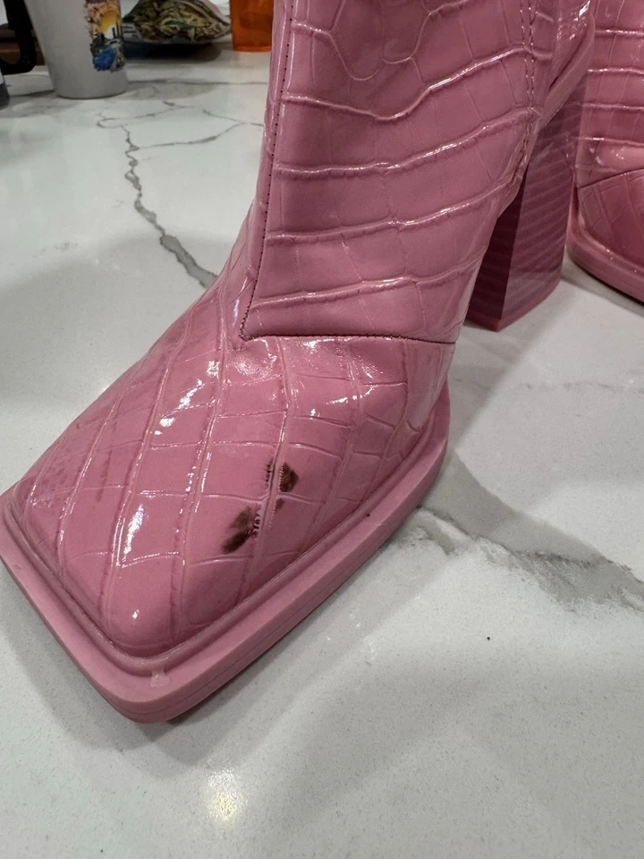 Talla 8 M Sam Edelman Circus NY Layla Botín Rosa Croc Puntera Cuadrada Tacón Bloque Botas Foto 2 de 4