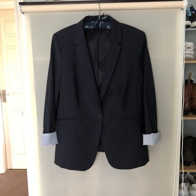 WOMEN'S ESPRIT  SUIT JACKET WOOL BLEND FUNCTIONAL FLATTERING CUT  DARK NAVY 16