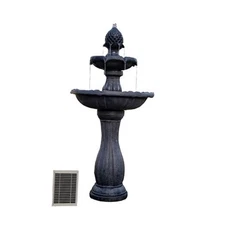  44" H Fiberglass/Resin 2-Tier Solar Water Fountain w/Solar Panel and Black