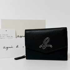agnès b. TAW05-01 Tri-fold Wallet Leather Metal Logo Unused Made in Japan