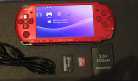 Crimson Red PSP 3000 NEW LCD Chrg/data HQ battery, 64gb SANDISK w/ARK-4