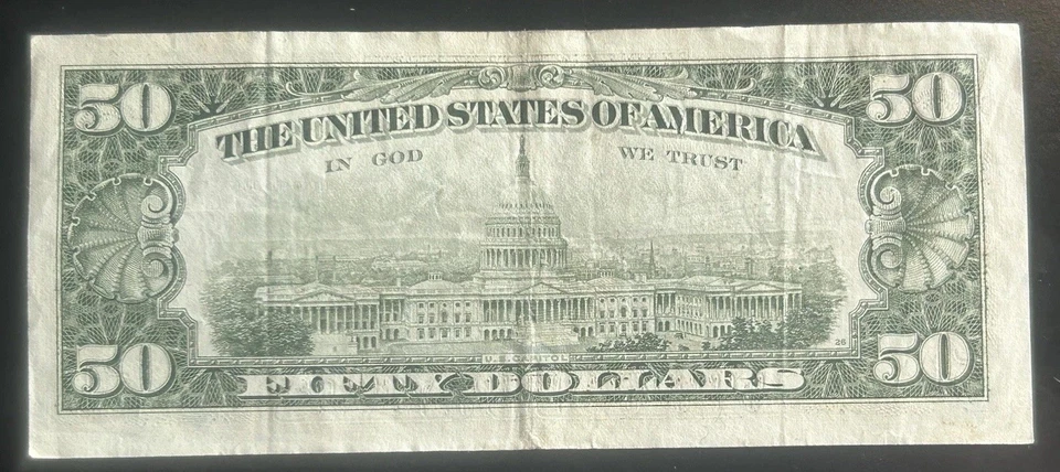 (VINTAGE!) $50 Old Vintage Small Head Chicago Currency G26424115A Series 1985 - Image 3 of 4