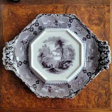 Antique John Alcock Mulberry Black Transferware Platter Tureen Base Vincennes