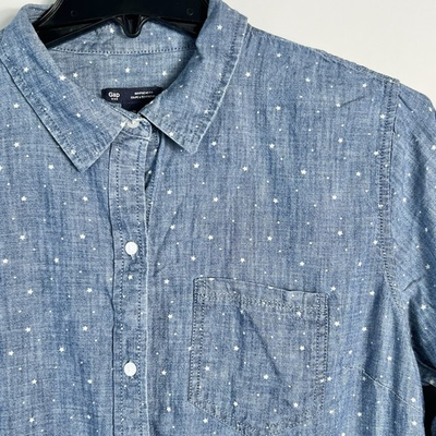#ad Gap Womens Size XL Boyfriend Fit Chambray Button Down Star Print Shirt VGC $18.95