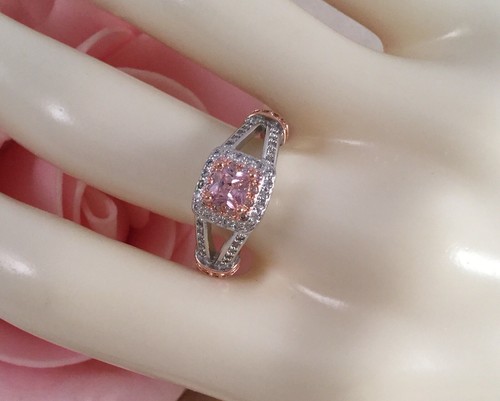 Vintage Jewellery Gold Ring with Pink White Sapphires Antique Deco Jewelry L - Picture 7 of 10
