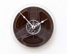Recycled magnetic audio tape reel wall clock, music, antique, upcycle, time,