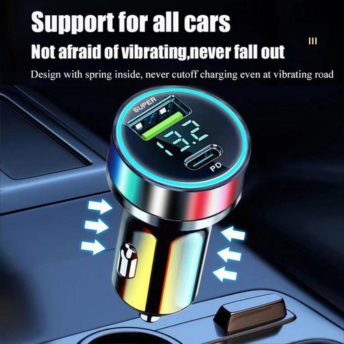 USB Type C Car Charger QC3.0 PD3.0 Mini Metal Dual USB Fast Charging Adapter - Photo 16 sur 21