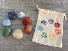 Chakra Genuine Tumbled Stone Set 7 With Chakra Print Cotton Bag, Wholesale Bulk
