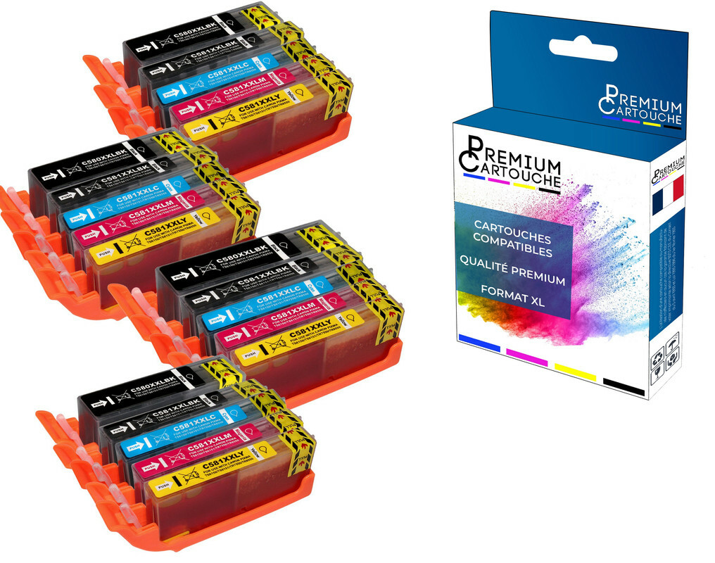 Cartouche Canon 580XL 581XL Lot de 20 avec Encre Haute Densité pour Textes Nets