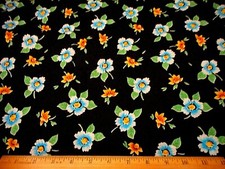 Quilt Fabric By The Yard SALE Blue Yellow Ivory Floral on Black Cotton PC