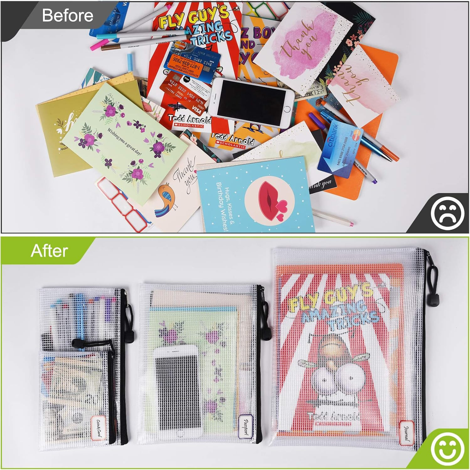 12 Pcs Plastic Mesh Zip File Bags, Waterproof Tear-Resistant Document ...