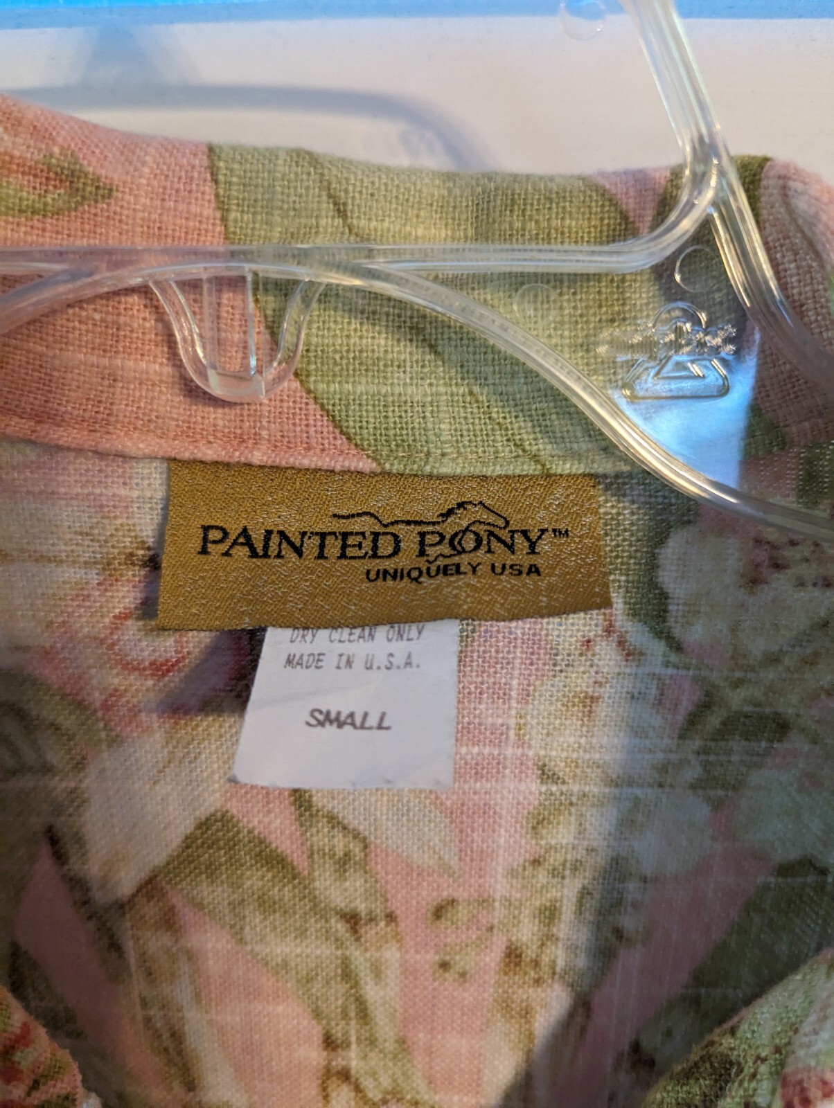 Giacca arazzo vintage dipinta pony piccolo con bottoni rosa lino floreale usata in ottime condizioni