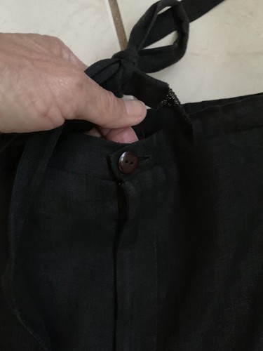 MICA VINTAGE! Black Woven Rayon/Linen Drawstring Button Front Wide Leg Pants 6 - Picture 8 of 8