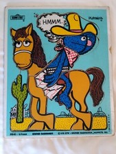 Vtg Sesame Street Grover Backwards Horse 10 Piece Puzzle Wooden 1976 Playskool