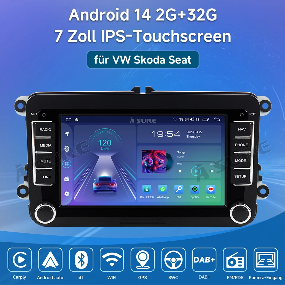 CarPlay Autoradio Android14 DAB+ Kamera Für VW GOLF 5 6 Tiguan Touran Caddy Polo - Bild 2 von 4