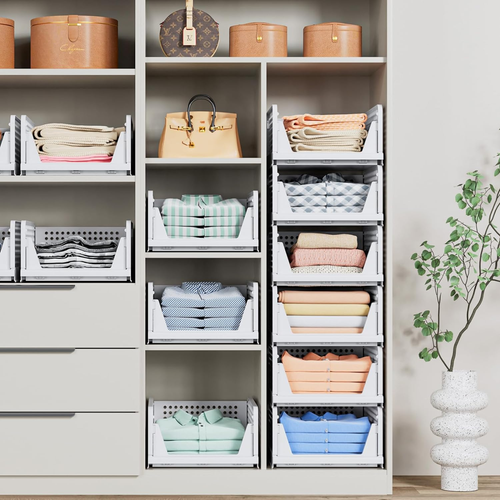 5 Pack Stackable Closet Organizer Box - Stackable Storage Bins, Plastic Storage - Picture 6 of 12