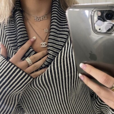 CHANEL Silver CC Logo Choker Necklace Double Sided Unisex