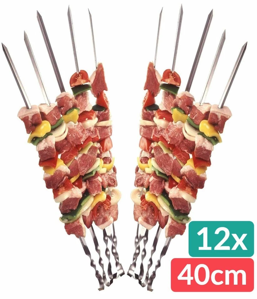 12 Schaschlik Spieße Grill 40cm Schampura Edelstahl Fleisch Kebap Spieß Mangal