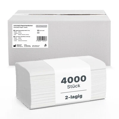 ARNOMED 4000 Falthandtücher 2-lagig Papier Handtücher Weiß Handtücher Papier 25x23cm