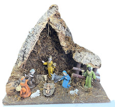 Vintage Nativity Set Italy Rustic Stable Resin Figures Christmas Decorations