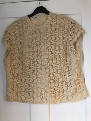 1960 s Pale Yellow Lace Top, J Oscar Sharpe London - Vintage, Size 12