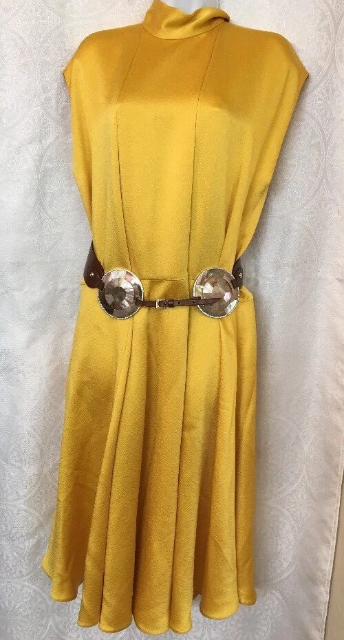 Abito Valentino giallo brillante senza maniche raso taglio completo taglia 2