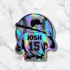 Custom Holographic Baseball Player Sticker with Name & Number, Sports Sticker