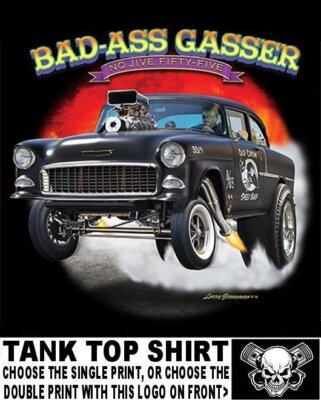 VINTAGE 1955 OUTLAW BAD ASS 2 LANE BLACKTOP GASSER DRAG RACE SKULL CAR Tank Top