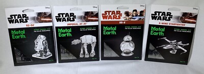 4 Metal Earth Star Wars 3D Models X-Wing Starfighter BB-8 At-At R2-D2 NEW!
