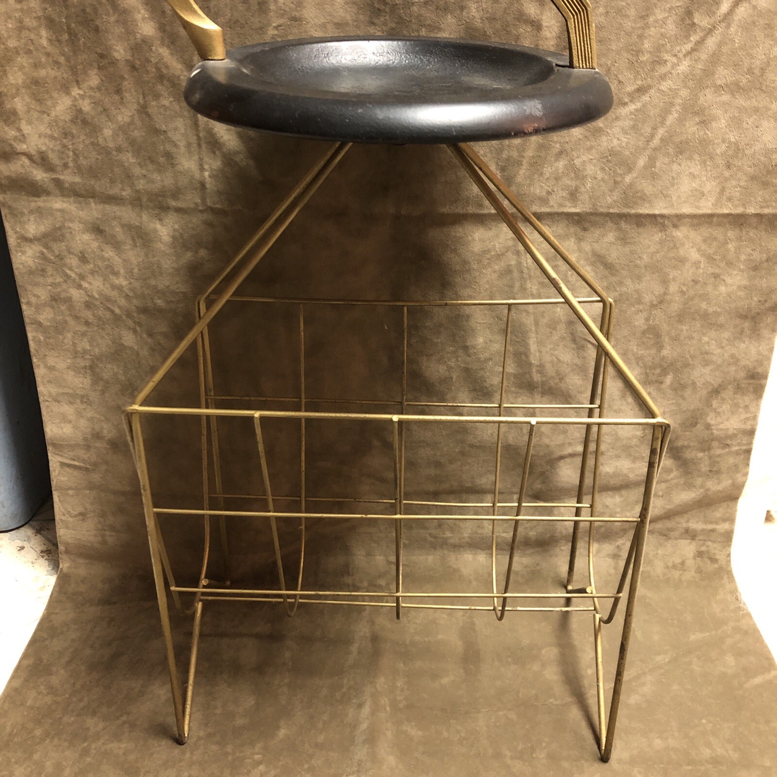 Art Deco Modernist Magazine Rack Ashtray Black Gold Metal