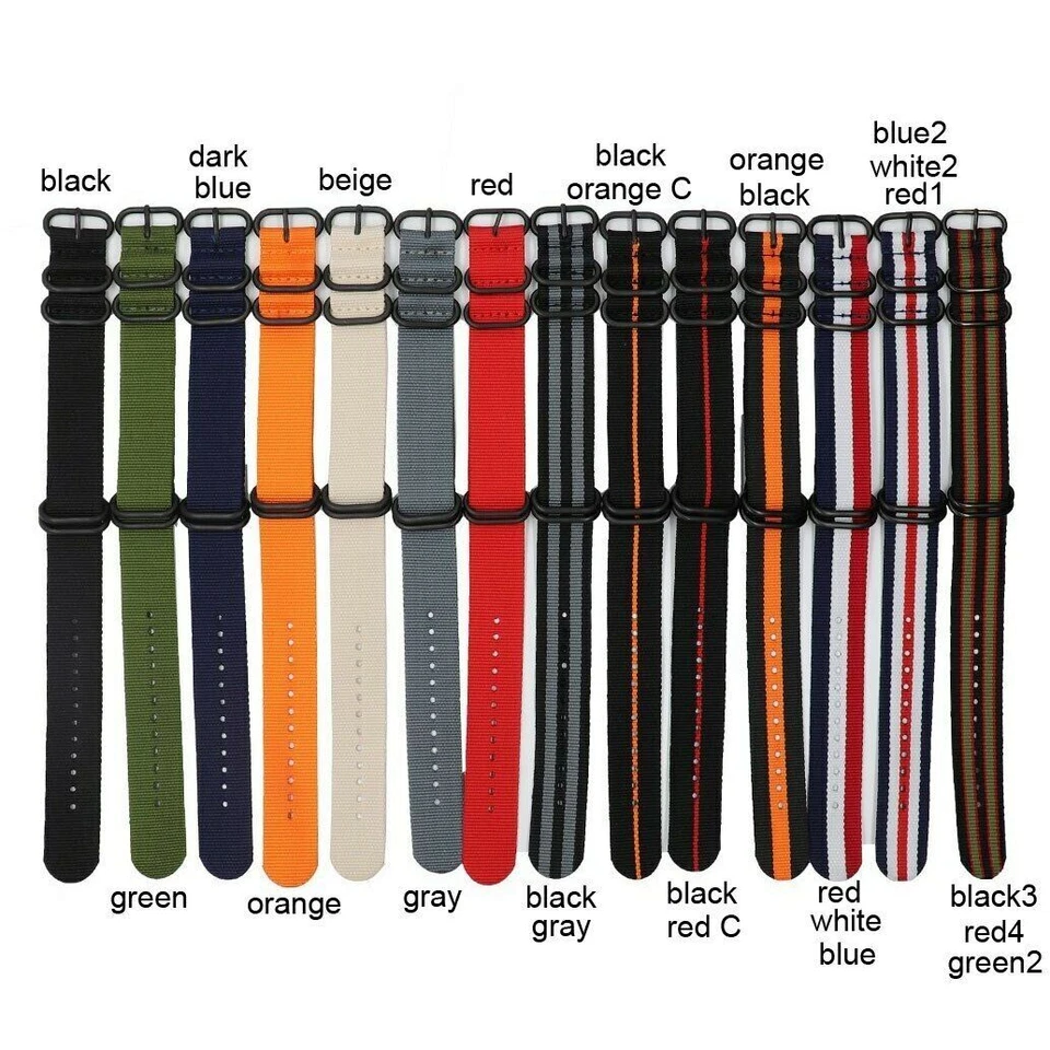 20mm 22mm Woven Nylon Watch Strap 18mm 24mm Black Ring Buckle Fabric Watch Band - Image 3 of 4