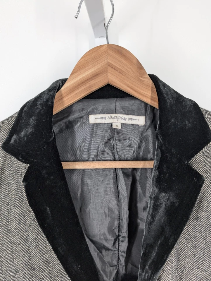Blazer Esmoquin Tweed Construido Por Wendy De Colección Y2K Brooklyn Nueva York Espiga Terciopelo Solapa Foto 4 de 4