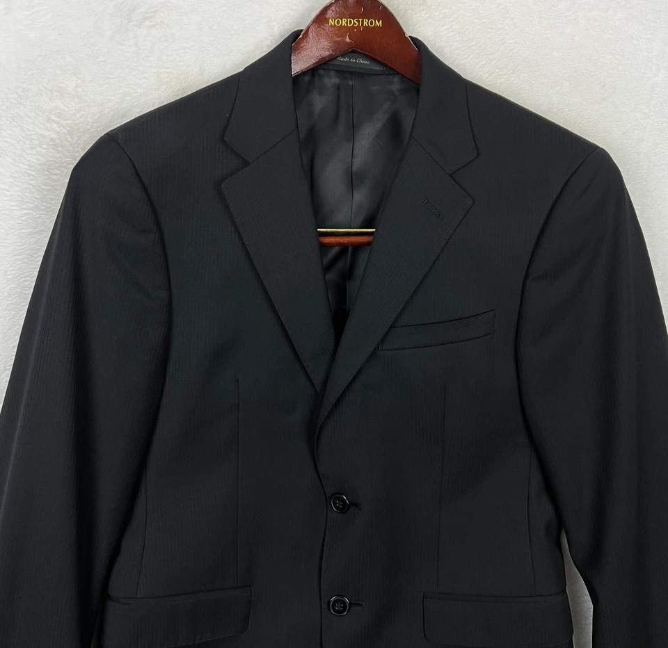 Calvin Klein Traje Chaqueta Blazer Hombre 36S Corto Negro Rayas Lana Abrigo Foto 2 de 4
