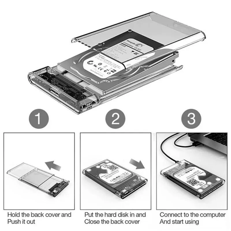 Boîtier disque dur externe transparent SSD HDD 2.5 USB 3.0 vers SATA 3 6Gs TypeC - Image 4 of 4