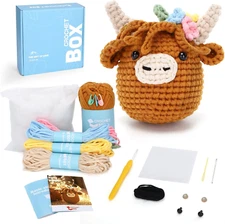 Crochet Kit for Beginners: Highland Cow Crochet Kit, Starter Crochet Kit