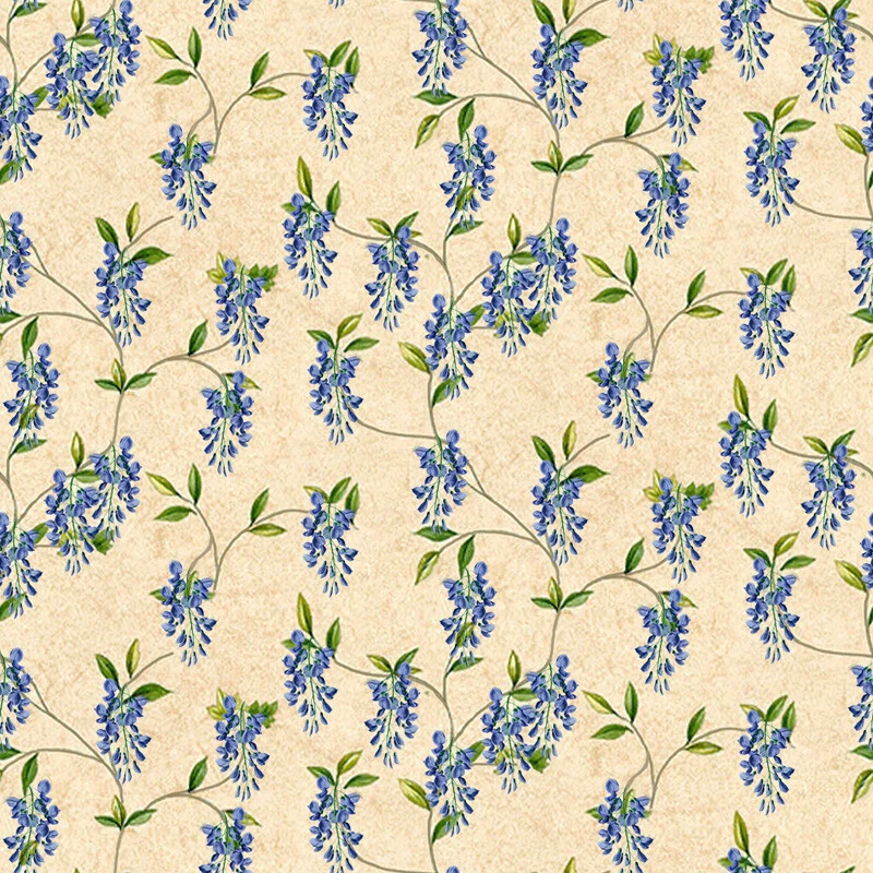 Dolls House Wallpaper 1/12th & 1/24th scale Beige Background Blue Wisteria #823 - Image 1 of 1