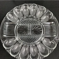 Vintage L.E. Smith 11" Clear Glass Deviled Egg Plate Relish Tray Platter Antique